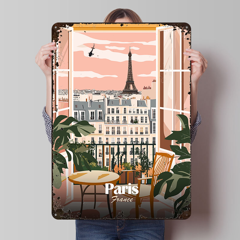 Men'S Accessories Paris - 파리 발코니 전망 금속 포스터 맞춤형