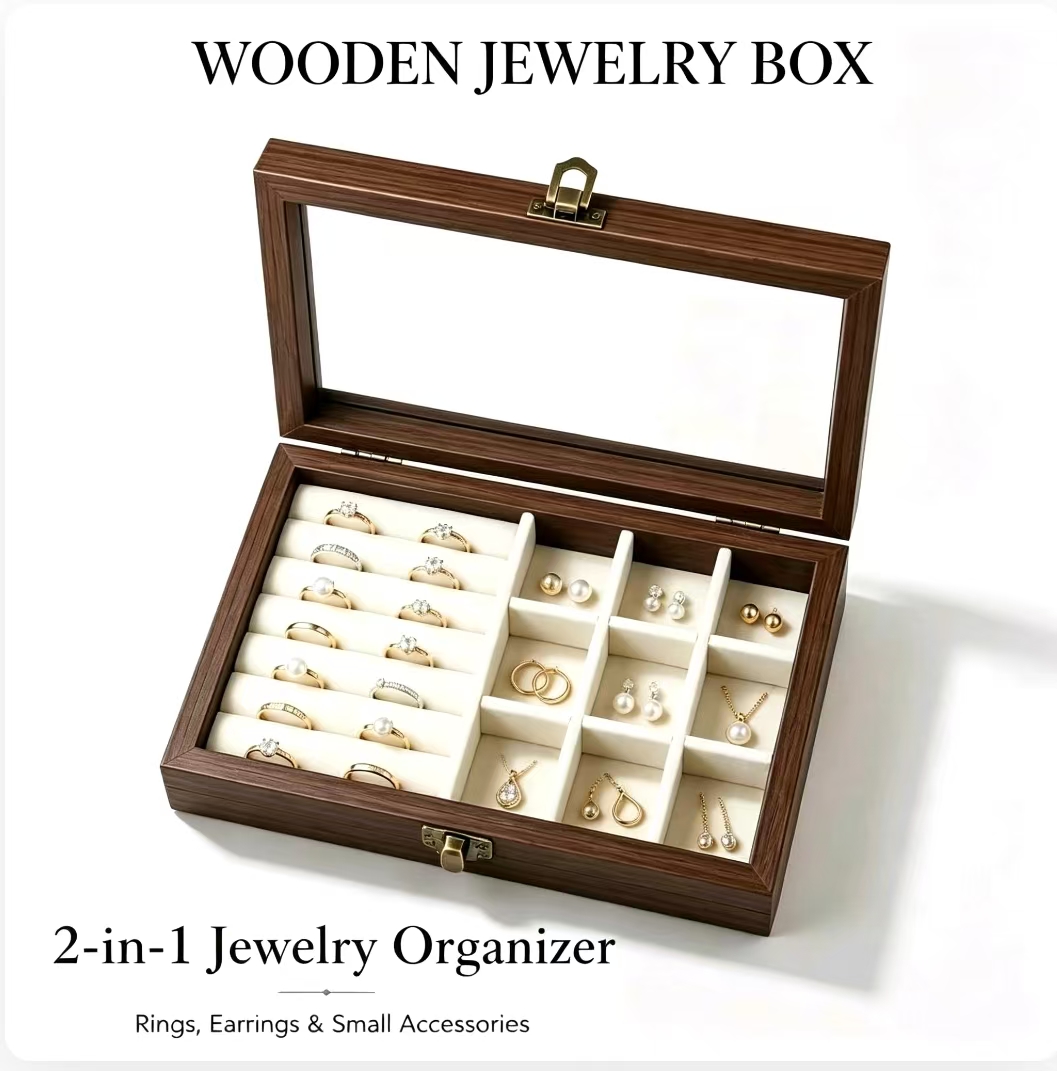 Men'S Accessories Drawer Organizer - 침실용 월넛 패턴 벨벳 보석 정리함,