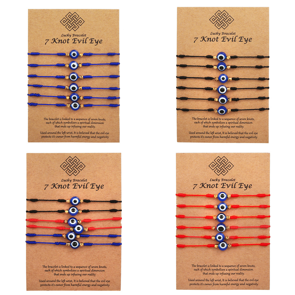 여성 남성용 6개 블루 이블 아이 팔찌 세트 7매듭 꼬 - Men Accessories Evil Eye 리뷰 및 가격