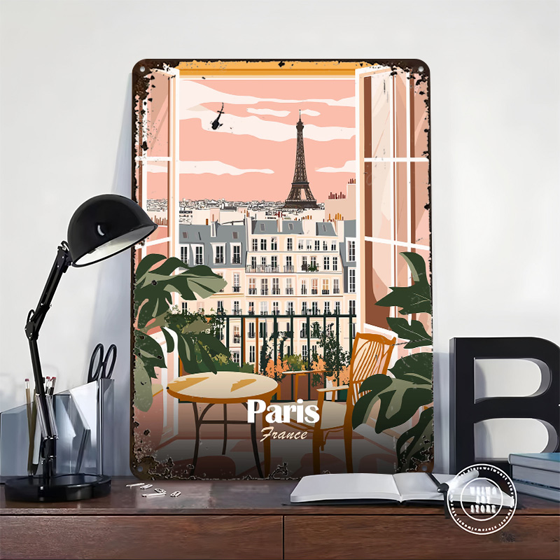 파리 발코니 전망 금속 포스터 맞춤형 벽 예술 레트로  - Men'S Accessories Paris 리뷰 및 가격